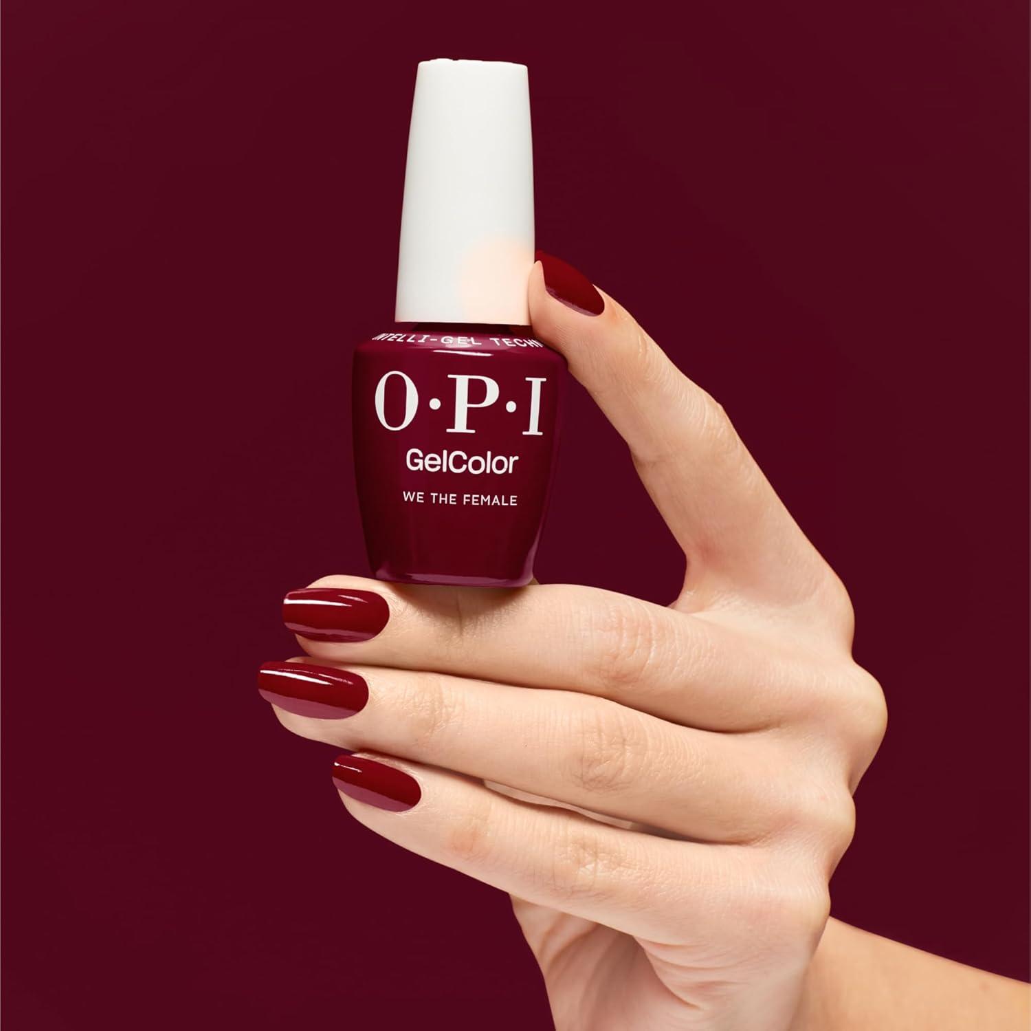 imageOPI GelColor LED Cure Gel Nail Polish Red Shades SalonQuality Shine LongLasting Wear Easily Soak Off Removal Vegan amp HEMA Free 05 Fl OzWe the Female Opaque Dark Cool Burgundy Red