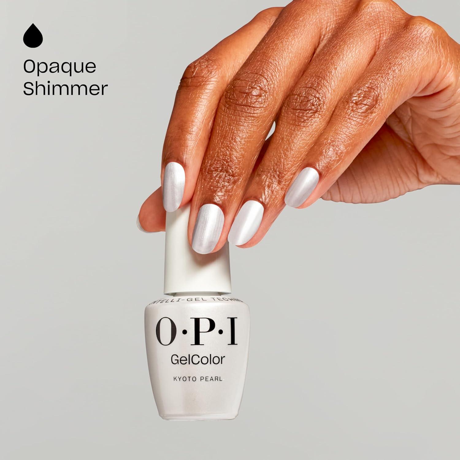 imageOPI GelColor LED Cure Gel Nail Polish White Gray amp Black Shades SalonQuality Shine LongLasting Wear Easily Soak Off Removal Vegan amp HEMA Free 05 Fl OzKyoto Pearl Opaque Soft White Pearl Shimmer
