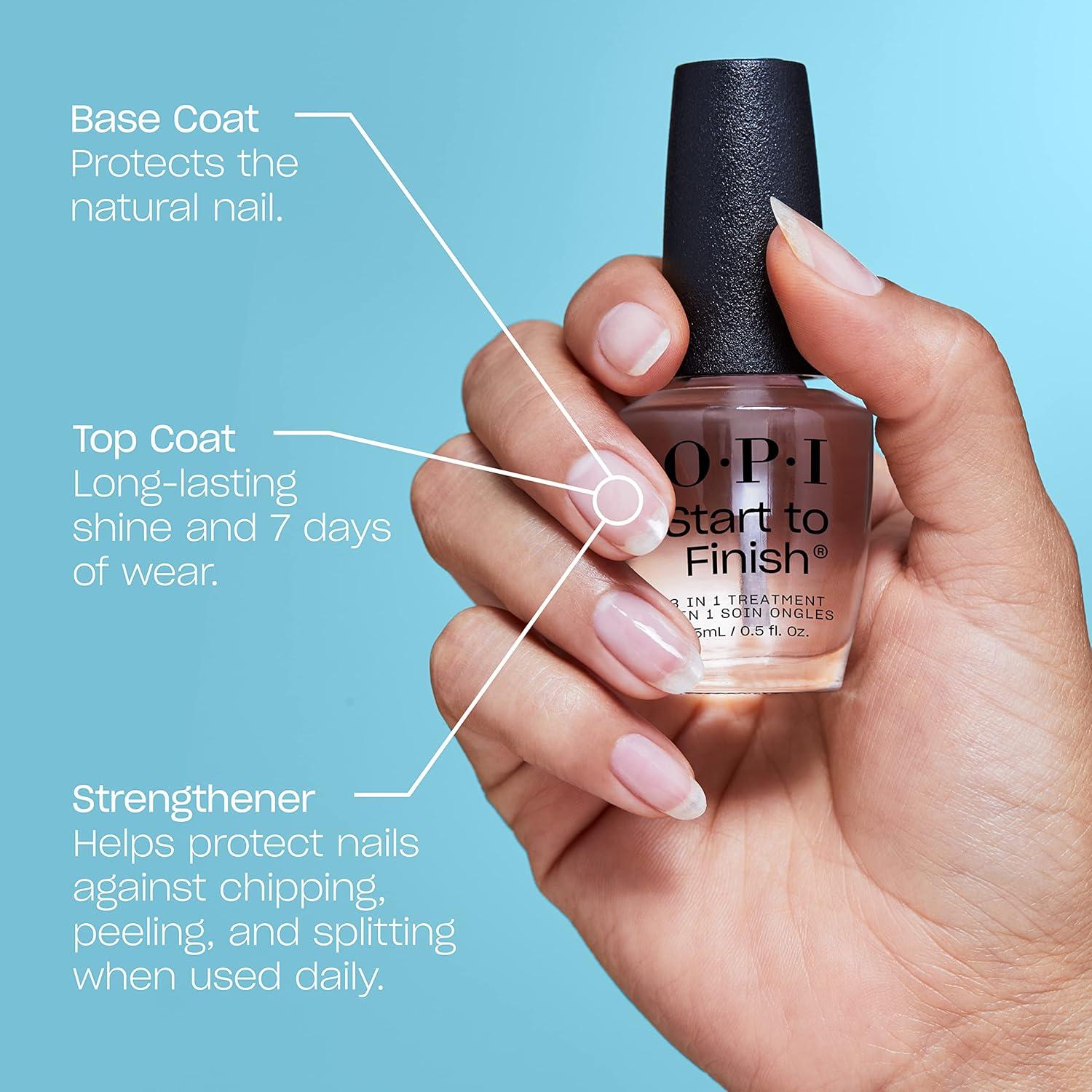 imageOPI Nail Lacquer Base Coat Clear Nail Polish Base Coat Chip Resistant Protects Nails Prevents DiscolorationStart to Finish 3 in 1 Treatment