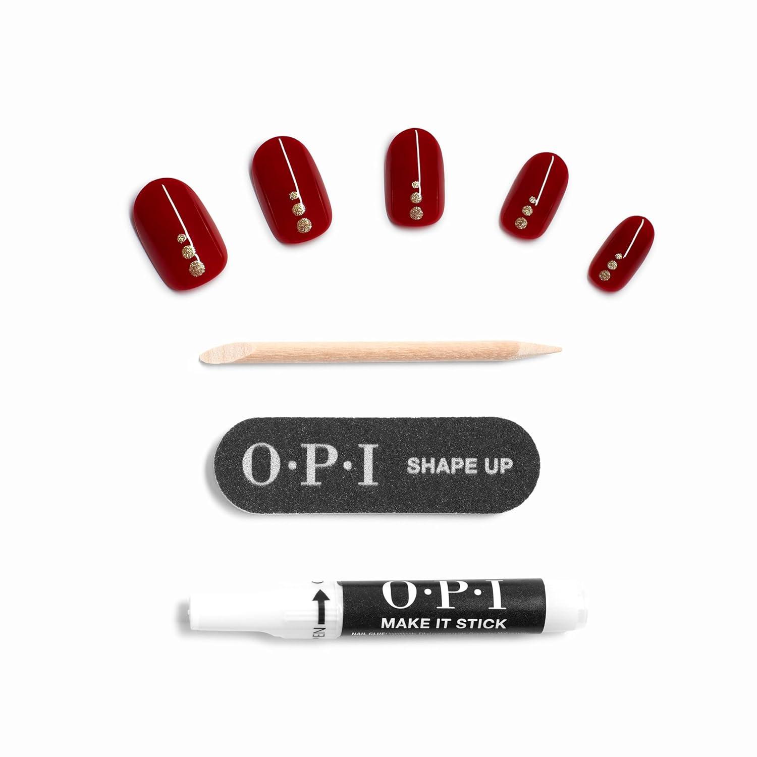 imageOPI On Point Press On Nails Short Round Classic amp Accent Nail Art Press On Nails 24 Count With Nail Glue Instant PressOn Mani Long Lasting Reusable NondamagingBig Candy Apple Red Bright Red with Gold Glitter Nail Art