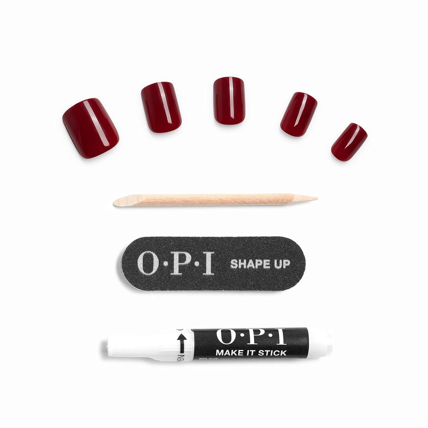 imageOPI On Point Press On Nails Short Round Classic amp Accent Nail Art Press On Nails 24 Count With Nail Glue Instant PressOn Mani Long Lasting Reusable NondamagingComo se Llama Cool Dark Red