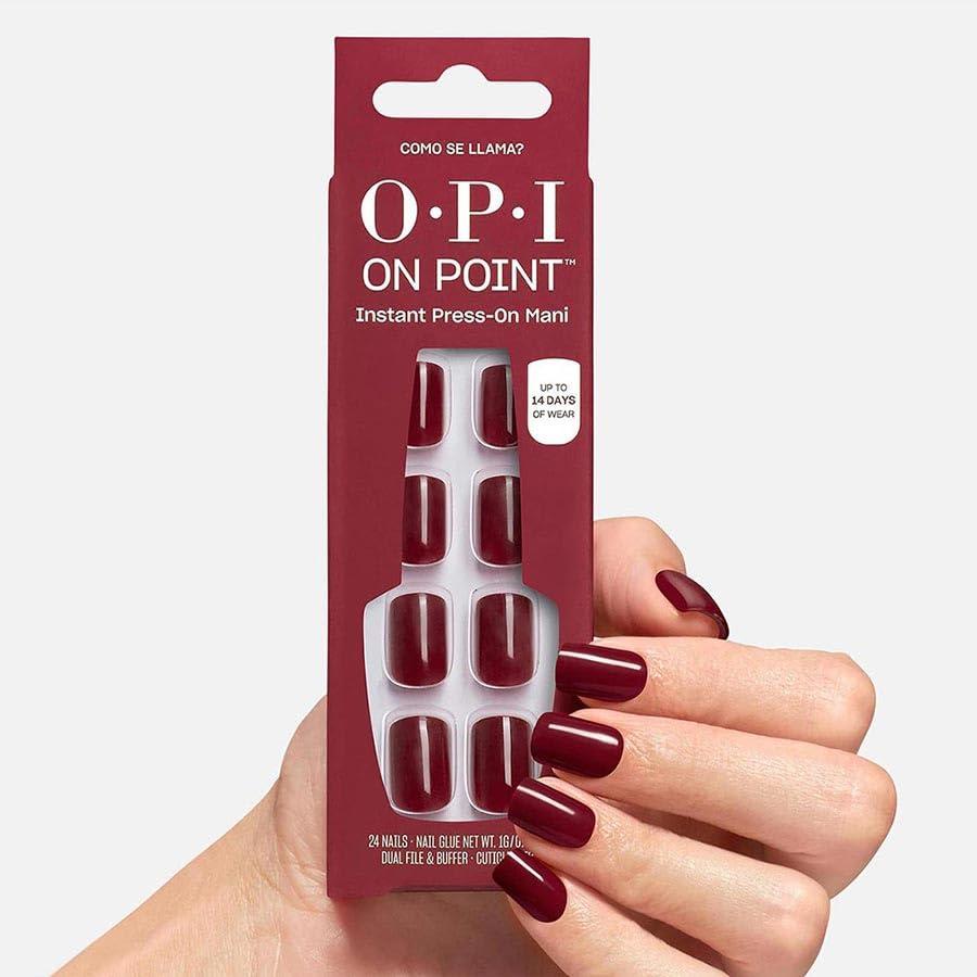 imageOPI On Point Press On Nails Short Round Classic amp Accent Nail Art Press On Nails 24 Count With Nail Glue Instant PressOn Mani Long Lasting Reusable NondamagingComo se Llama Cool Dark Red
