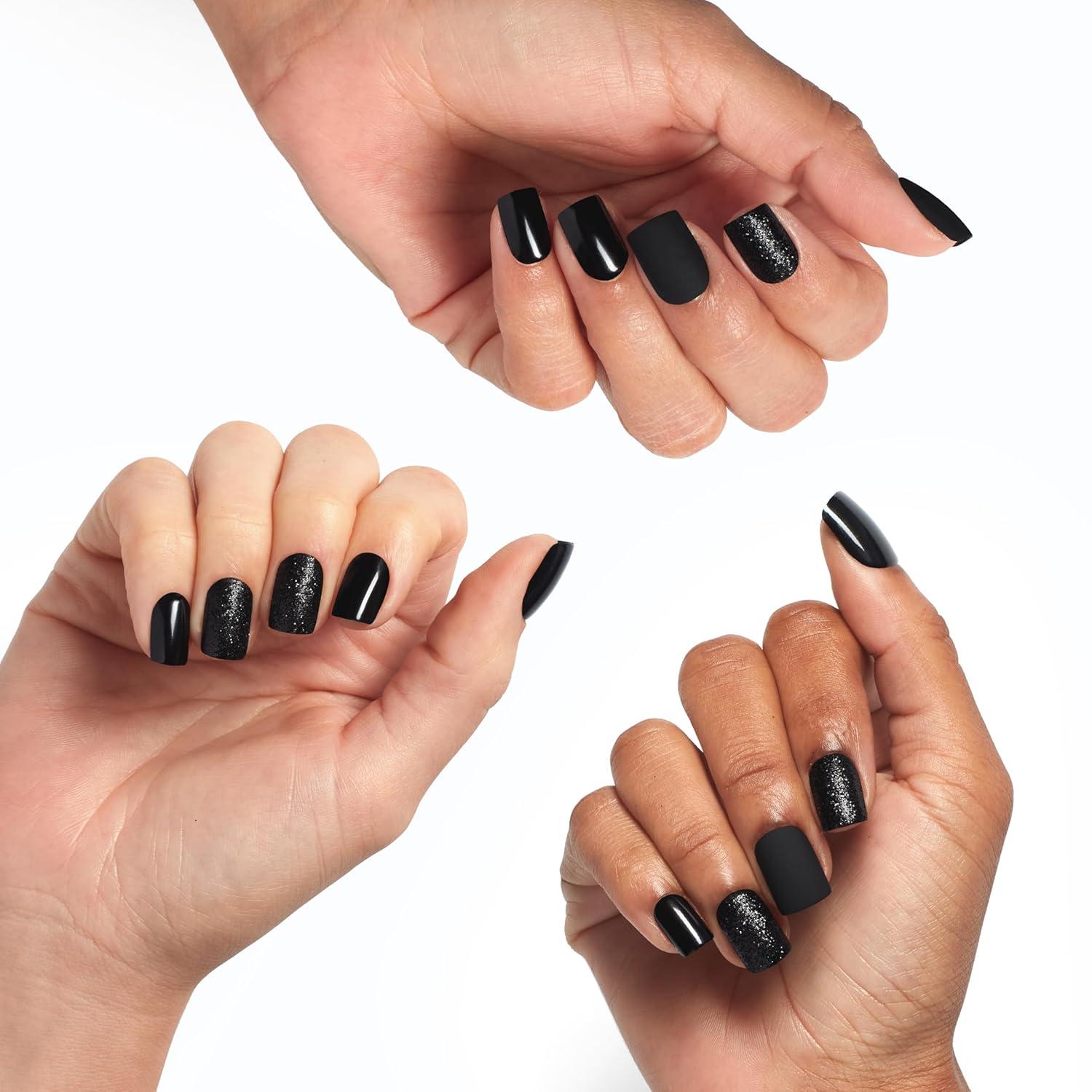 imageOPI On Point Press On Nails Short Round Classic amp Accent Nail Art Press On Nails 24 Count With Nail Glue Instant PressOn Mani Long Lasting Reusable NondamagingLittle Black Onyx Dress Black Matte with Accent Glitter