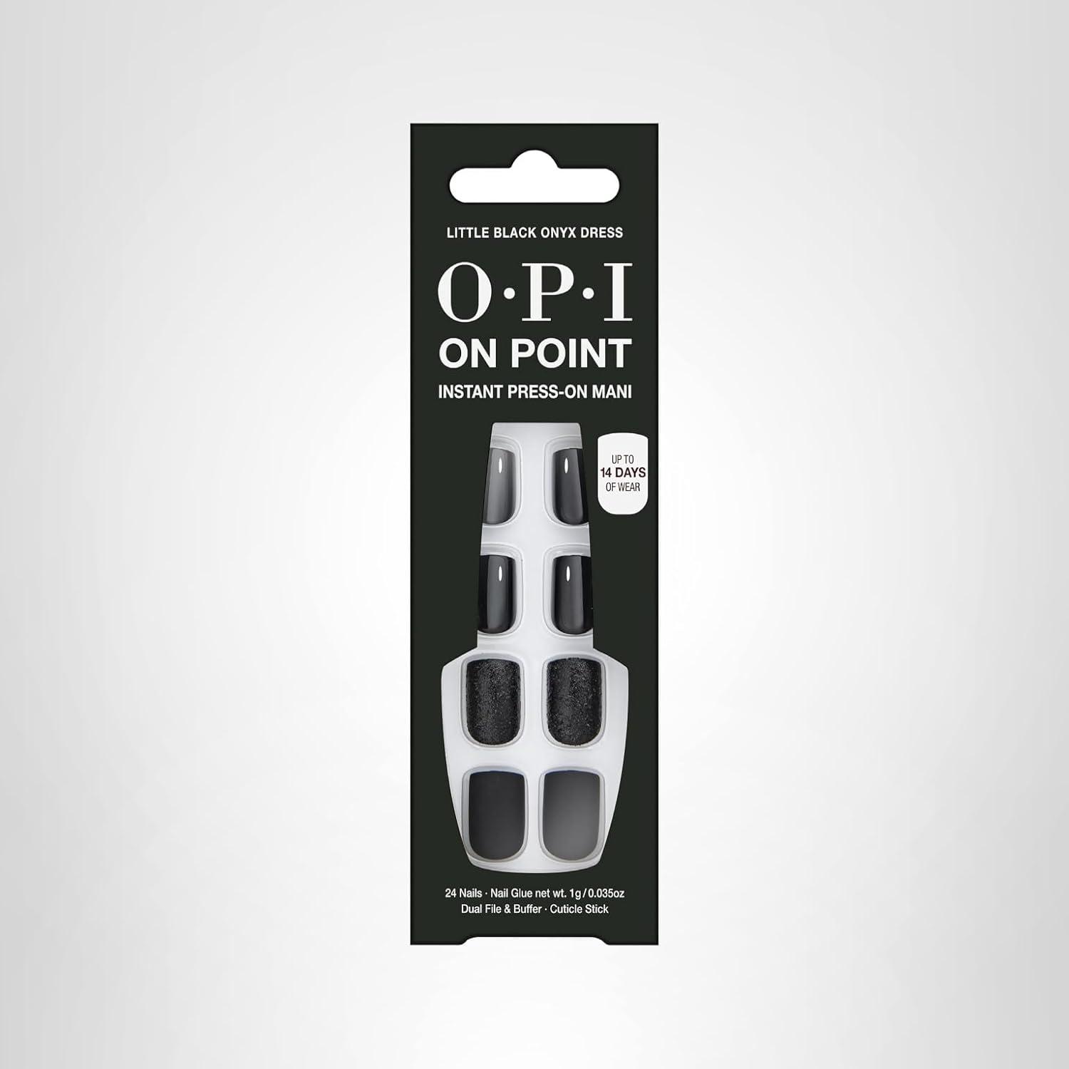 imageOPI On Point Press On Nails Short Round Classic amp Accent Nail Art Press On Nails 24 Count With Nail Glue Instant PressOn Mani Long Lasting Reusable NondamagingLittle Black Onyx Dress Black Matte with Accent Glitter