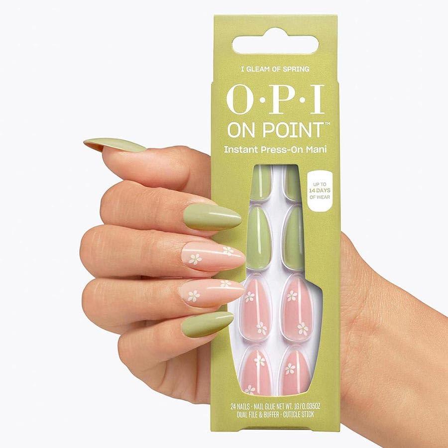 imageOPI On Point Press On Nails Short Round Classic amp Accent Nail Art Press On Nails 24 Count With Nail Glue Instant PressOn Mani Long Lasting Reusable NondamagingI Gleam of Spring Pastel Green Pink Floral