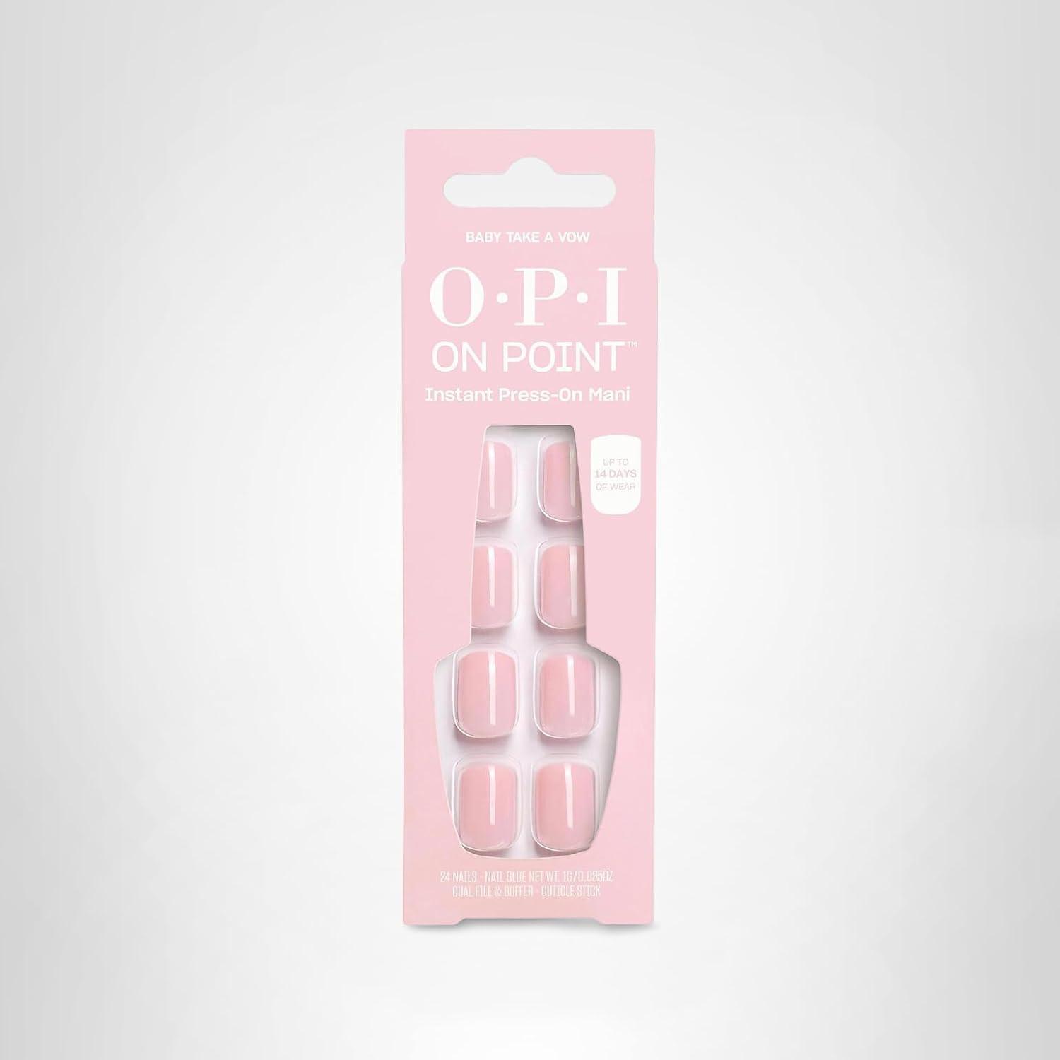 imageOPI On Point Press On Nails Short Round Classic amp Accent Nail Art Press On Nails 24 Count With Nail Glue Instant PressOn Mani Long Lasting Reusable NondamagingBaby Take a Vow Nude Pastel Pink