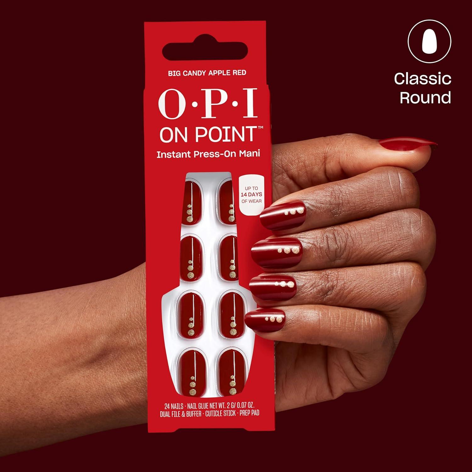 imageOPI On Point Press On Nails Short Round Classic amp Accent Nail Art Press On Nails 24 Count With Nail Glue Instant PressOn Mani Long Lasting Reusable NondamagingBig Candy Apple Red Bright Red with Gold Glitter Nail Art