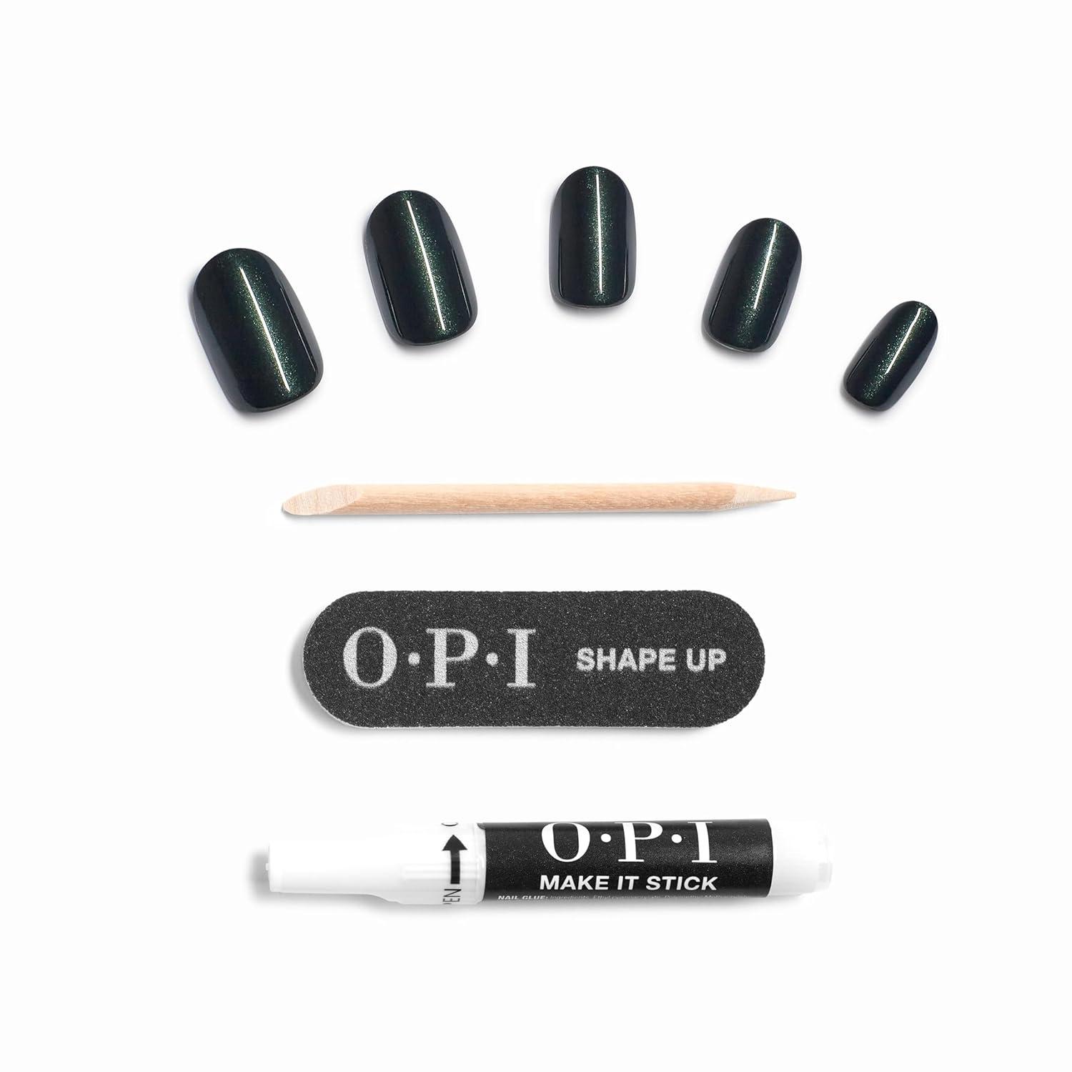 imageOPI On Point Press On Nails Short Round Classic amp Accent Nail Art Press On Nails 24 Count With Nail Glue Instant PressOn Mani Long Lasting Reusable NondamagingPeppermint Bark and Bite Dark Green Silver Shimmer