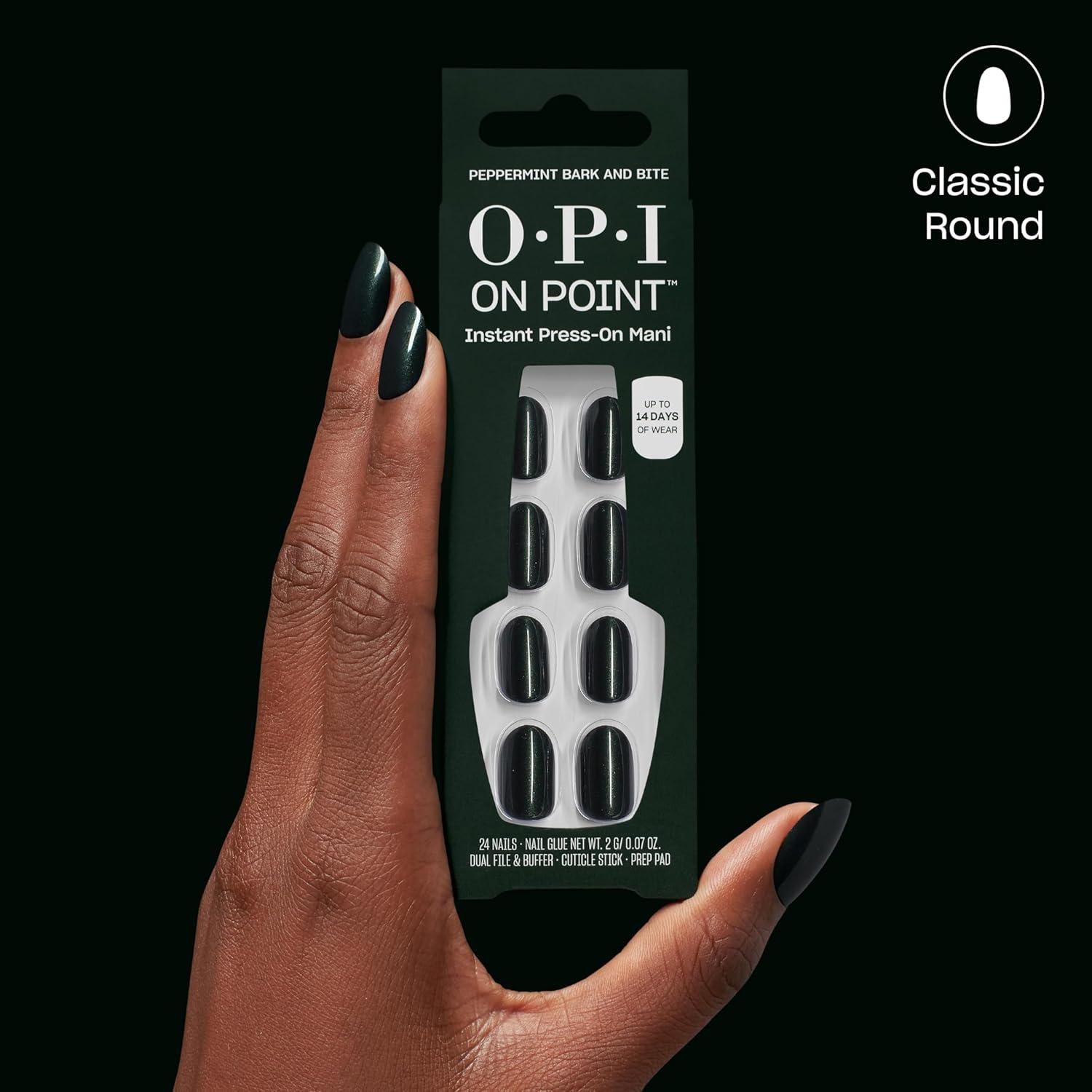 imageOPI On Point Press On Nails Short Round Classic amp Accent Nail Art Press On Nails 24 Count With Nail Glue Instant PressOn Mani Long Lasting Reusable NondamagingPeppermint Bark and Bite Dark Green Silver Shimmer
