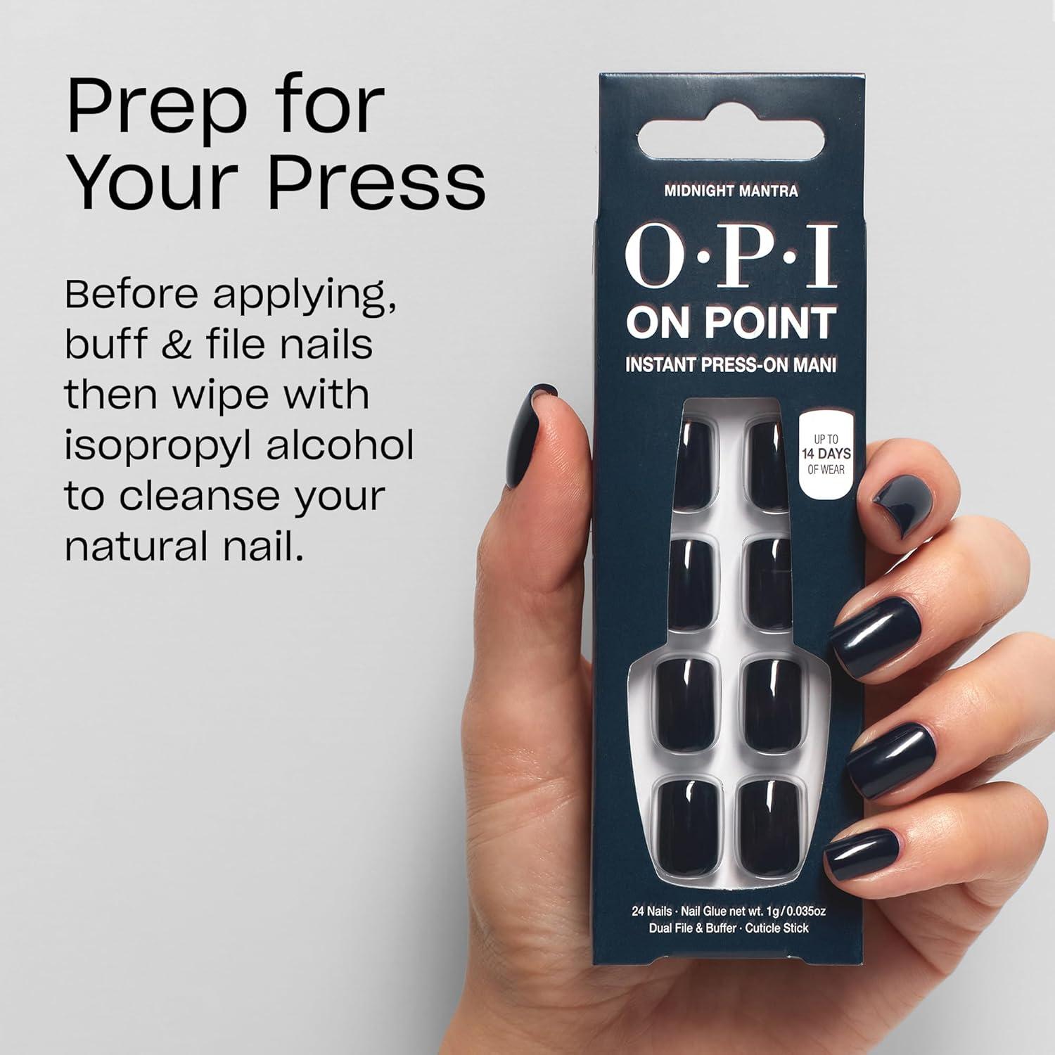 imageOPI On Point Press On Nails Short Round Classic amp Accent Nail Art Press On Nails 24 Count With Nail Glue Instant PressOn Mani Long Lasting Reusable NondamagingMidnight Mantra Dark Navy Blue