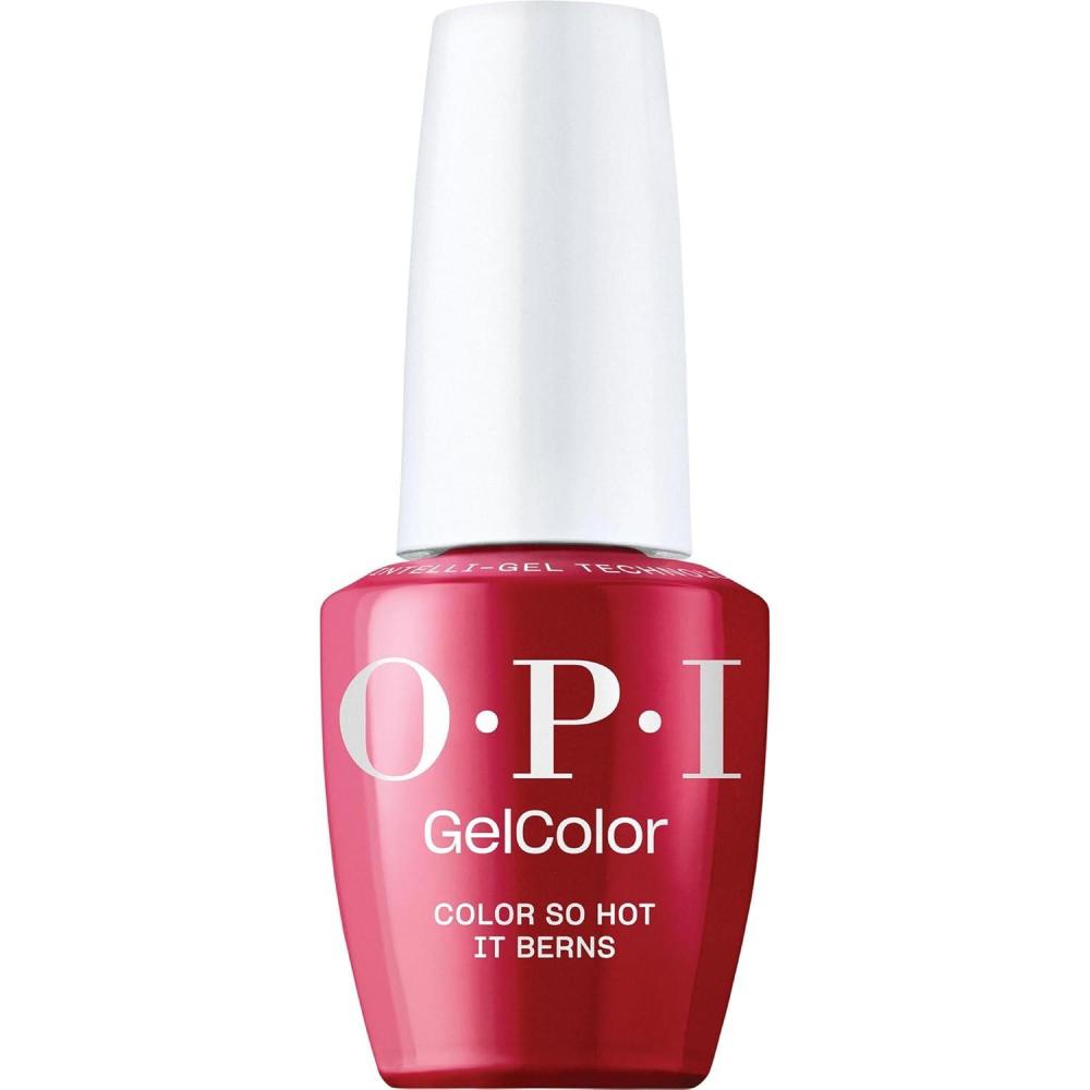 imageOPI GelColor LED Cure Gel Nail Polish  Red Shades  SalonQuality Shine LongLasting Wear  Easily Soak Off Removal  Vegan amp HEMA Free  05 Fl OzColor So Hot it Berns  Opaque Dark Warm Red