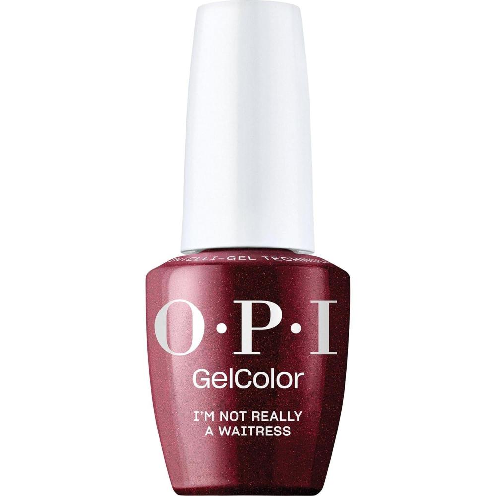 imageOPI GelColor LED Cure Gel Nail Polish  Red Shades  SalonQuality Shine LongLasting Wear  Easily Soak Off Removal  Vegan amp HEMA Free  05 Fl OzIm Not Really a Waitress  Opaque Dark Red Pearl Shimmer