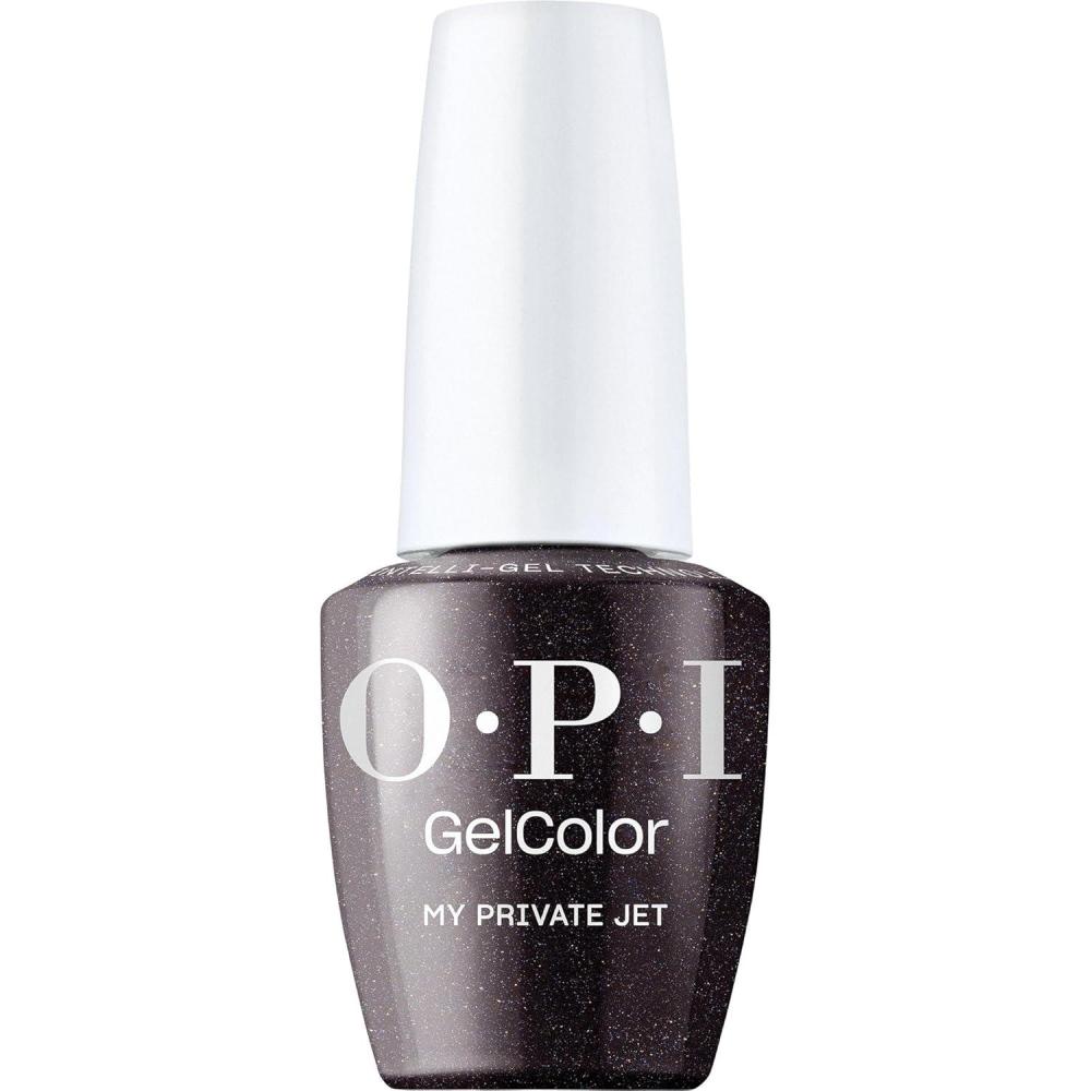 imageOPI GelColor LED Cure Gel Nail Polish  White Gray amp Black Shades  SalonQuality Shine LongLasting Wear  Easily Soak Off Removal  Vegan amp HEMA Free  05 Fl OzMy Private Jet  Opaque Deep Black Shimmer