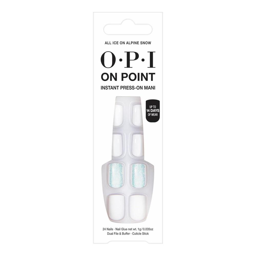 imageOPI On Point Press On Nails Short Round Classic amp Accent Nail Art Press On Nails 24 Count With Nail Glue Instant PressOn Mani Long Lasting Reusable NondamagingAll Ice on Alpine Snow White Accent Blue Shimmer