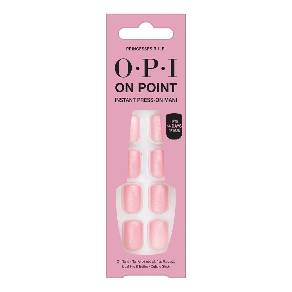 imageOPI On Point Press On Nails Short Round Classic amp Accent Nail Art Press On Nails 24 Count With Nail Glue Instant PressOn Mani Long Lasting Reusable NondamagingPrincesses Rule Pink with Shimmer