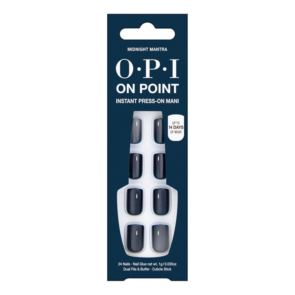 imageOPI On Point Press On Nails  Short Round Classic amp Accent Nail Art Press On Nails  24 Count With Nail Glue  Instant PressOn Mani  Long Lasting Reusable NondamagingMidnight Mantra  Dark Navy Blue