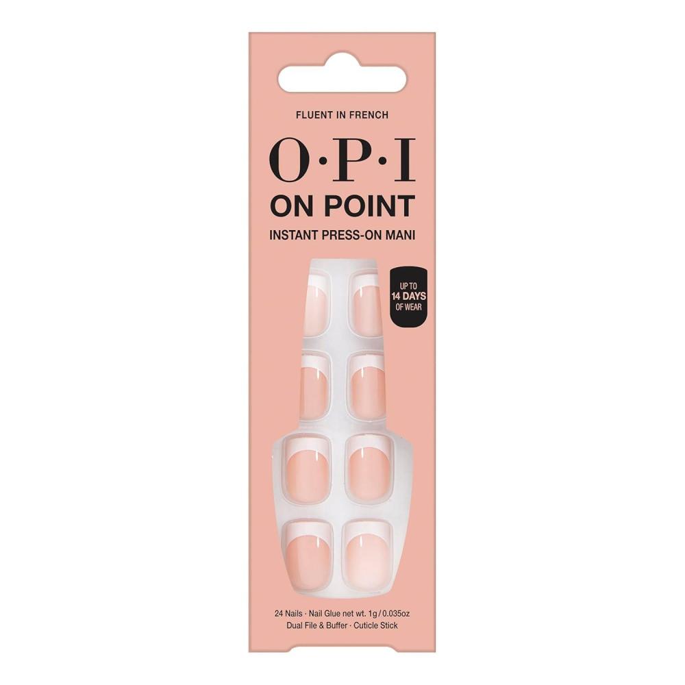 imageOPI On Point Press On Nails Short Round Classic amp Accent Nail Art Press On Nails 24 Count With Nail Glue Instant PressOn Mani Long Lasting Reusable NondamagingFluent in French Nude Pink White French Tip