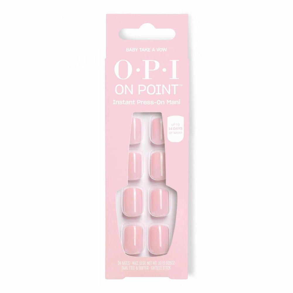 imageOPI On Point Press On Nails Short Round Classic amp Accent Nail Art Press On Nails 24 Count With Nail Glue Instant PressOn Mani Long Lasting Reusable NondamagingBaby Take a Vow Nude Pastel Pink