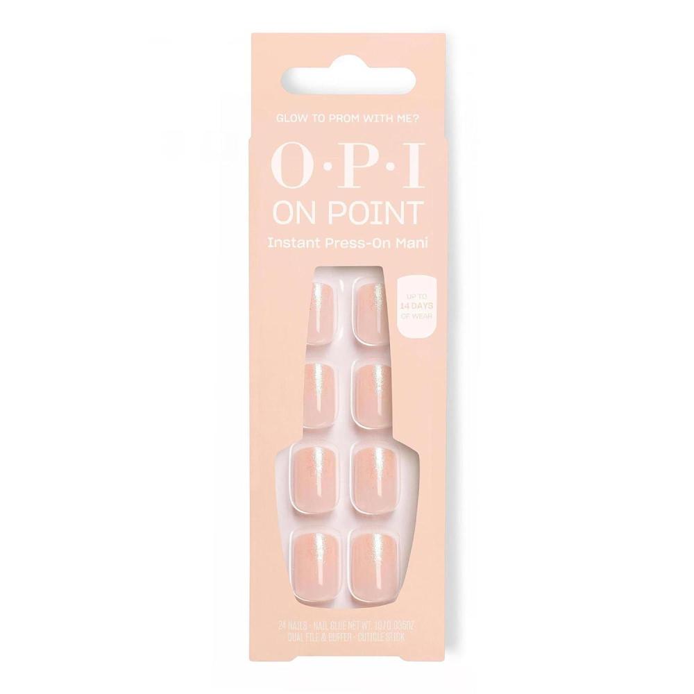 imageOPI On Point Press On Nails  Short Round Classic amp Accent Nail Art Press On Nails  24 Count With Nail Glue  Instant PressOn Mani  Long Lasting Reusable NondamagingGlow to Prom With Me  Soft Iridescent Nude with Shimmer