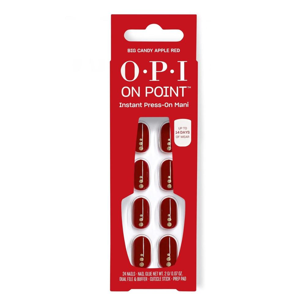 imageOPI On Point Press On Nails Short Round Classic amp Accent Nail Art Press On Nails 24 Count With Nail Glue Instant PressOn Mani Long Lasting Reusable NondamagingBig Candy Apple Red Bright Red with Gold Glitter Nail Art