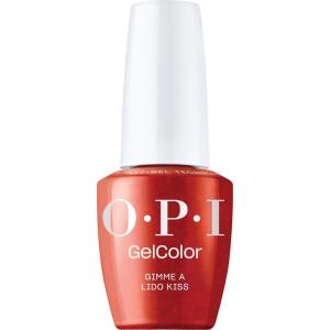 OPI GelColor LED Cure Gel Nail Polish | Red Shades | Salon-Quality Shine, Long-Lasting Wear | Easily Soak Off Removal | Vegan & HEMA Free | 0.5 Fl Oz(Gimme a Lido Kiss | Opaque Bright Red Shimmer)