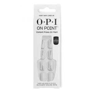 OPI On Point Press On Nails | Short Round Classic & Accent Nail Art Press On Nails | 24 Count With Nail Glue | Instant Press-On Mani | Long Lasting, Reusable, Non-damaging(Hawt Date Lined Up | White with Silver Shimmer)