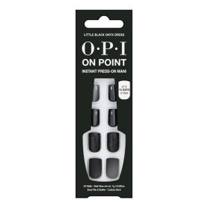OPI On Point Press On Nails | Short Round Classic & Accent Nail Art Press On Nails | 24 Count With Nail Glue | Instant Press-On Mani | Long Lasting, Reusable, Non-damaging(Little Black Onyx Dress | Black Matte with Accent Glitter)