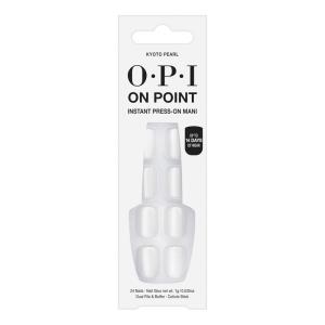 OPI On Point Press On Nails | Short Round Classic & Accent Nail Art Press On Nails | 24 Count With Nail Glue | Instant Press-On Mani | Long Lasting, Reusable, Non-damaging(Kyoto Pearl | White Shimmer Satin)