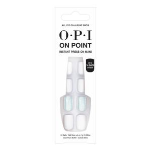 OPI On Point Press On Nails | Short Round Classic & Accent Nail Art Press On Nails | 24 Count With Nail Glue | Instant Press-On Mani | Long Lasting, Reusable, Non-damaging(All Ice on Alpine Snow | White & Accent Blue Shimmer)