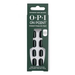 OPI On Point Press On Nails | Short Round Classic & Accent Nail Art Press On Nails | 24 Count With Nail Glue | Instant Press-On Mani | Long Lasting, Reusable, Non-damaging(Peppermint Bark and Bite | Dark Green Silver Shimmer)
