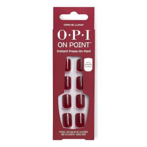 OPI On Point Press On Nails | Short Round Classic & Accent Nail Art Press On Nails | 24 Count With Nail Glue | Instant Press-On Mani | Long Lasting, Reusable, Non-damaging(Como se Llama? | Cool Dark Red)
