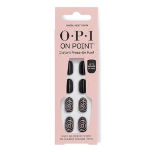 OPI On Point Press On Nails | Short Round Classic & Accent Nail Art Press On Nails | 24 Count With Nail Glue | Instant Press-On Mani | Long Lasting, Reusable, Non-damaging(Swirl Next Door | Black with Abstract Swirls Nail Art)