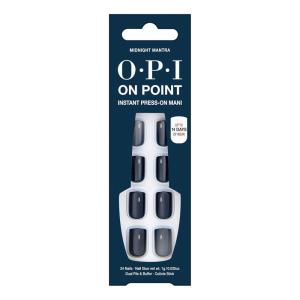 OPI On Point Press On Nails | Short Round Classic & Accent Nail Art Press On Nails | 24 Count With Nail Glue | Instant Press-On Mani | Long Lasting, Reusable, Non-damaging(Midnight Mantra | Dark Navy Blue)