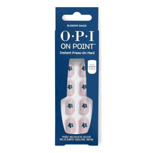 OPI On Point Press On Nails | Short Round Classic & Accent Nail Art Press On Nails | 24 Count With Nail Glue | Instant Press-On Mani | Long Lasting, Reusable, Non-damaging(Blossom Sauce | Light Lavender with Blue Flower Nail Art)