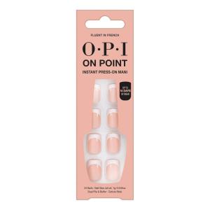 OPI On Point Press On Nails | Short Round Classic & Accent Nail Art Press On Nails | 24 Count With Nail Glue | Instant Press-On Mani | Long Lasting, Reusable, Non-damaging(Fluent in French | Nude Pink & White French Tip)