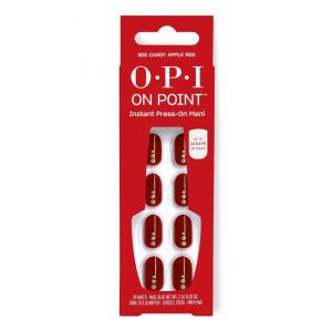 OPI On Point Press On Nails | Short Round Classic & Accent Nail Art Press On Nails | 24 Count With Nail Glue | Instant Press-On Mani | Long Lasting, Reusable, Non-damaging(Big Candy Apple Red | Bright Red with Gold Glitter Nail Art)