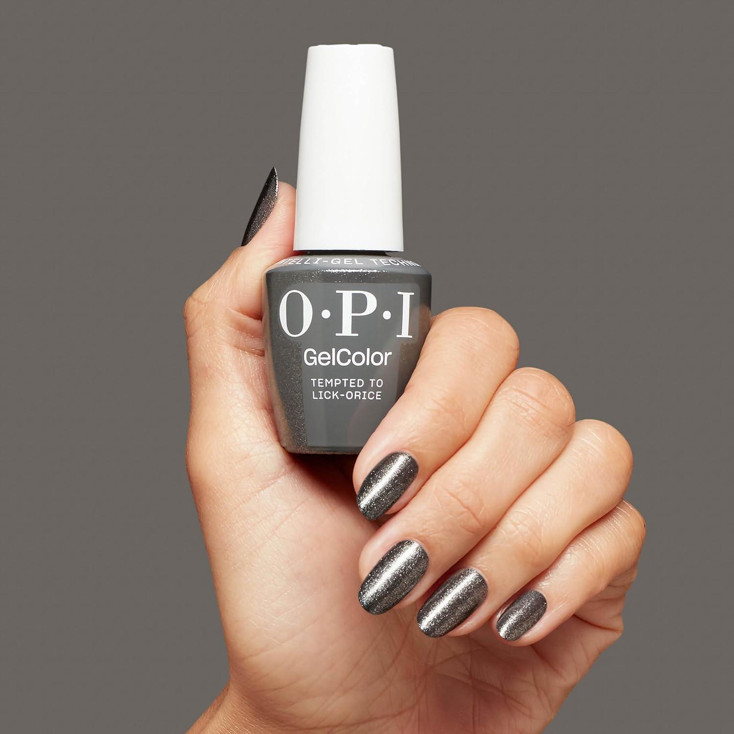 imageOPI GelColor SemiSheer Opaque amp Shimmer Winter Shades Long Lasting UV Cure Gel Nail Polish with High Shine Vegan amp HEMA Free Good Enough to Treat Collection Holiday 2025Tempted to Lickorice Opaque Dark Cool Gray Shimmer