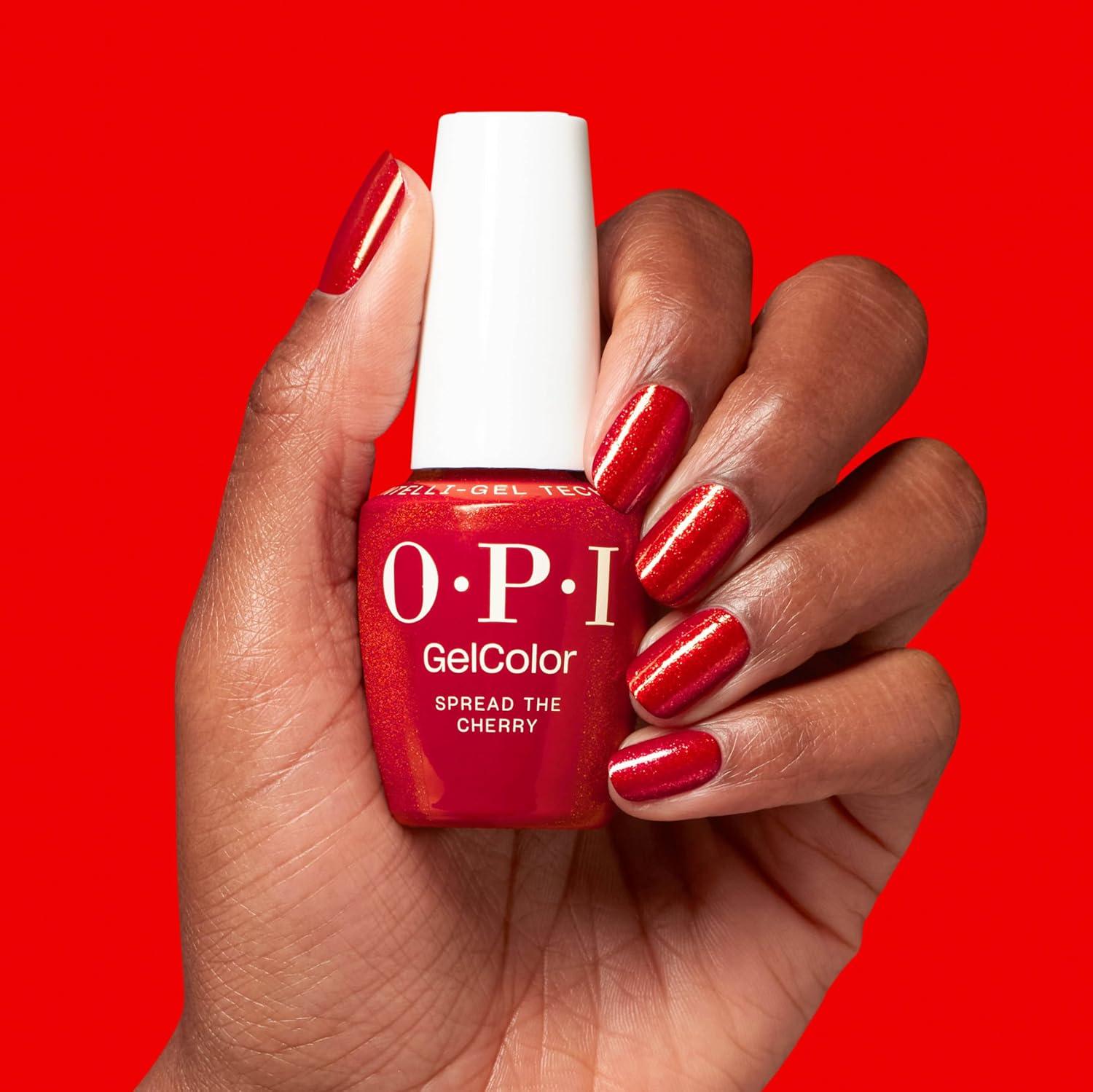 imageOPI GelColor SemiSheer Opaque amp Shimmer Winter Shades Long Lasting UV Cure Gel Nail Polish with High Shine Vegan amp HEMA Free Good Enough to Treat Collection Holiday 2025Spread the Cherry Opaque Bright Cherry Red Shimmer