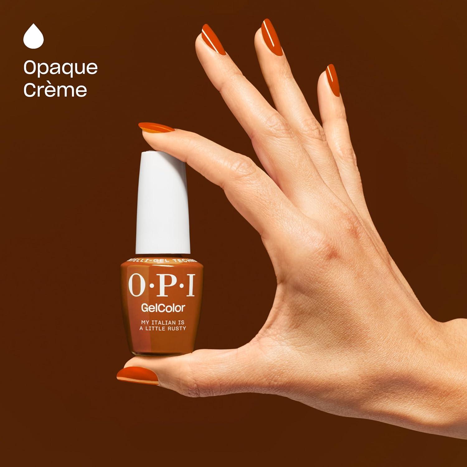 imageOPI GelColor LED Cure Gel Nail Polish Yellow amp Orange Shades SalonQuality Shine LongLasting Wear Easily Soak Off Removal Vegan amp HEMA Free 05 Fl OzMy Italian is a Little Rusty Opaque Muted Orange Brown