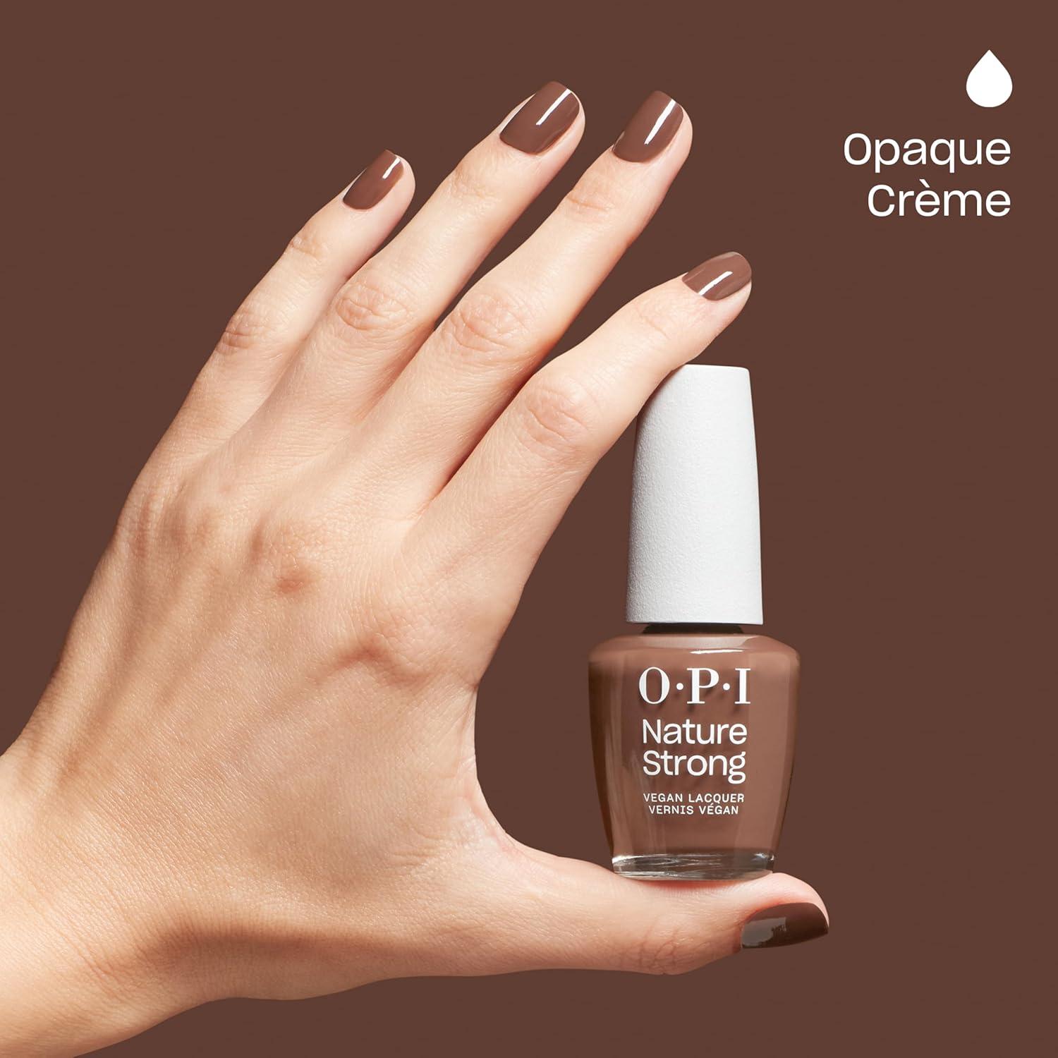 imageOPI Nature Strong Natural Origin 3Step System Botanical Base Coat Top Coat and Various Nail Polish Colors High Shine Color Protection EcoFriendly Plant Based Vegan amp Cruelty FreeMake My Bark on the World Opaque Dark Neutral Brown