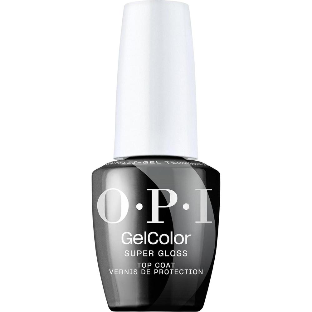 imageOPI GelColor Base amp Top Coats  Strong Adhesion High Shine amp Matte Finish for LED Cure Gel Nail Polish  Protects Color amp Nail Art  Prevents Discoloration or Chipping  Vegan amp HEMA Free  05 Fl OzSuper Gloss Top Coat