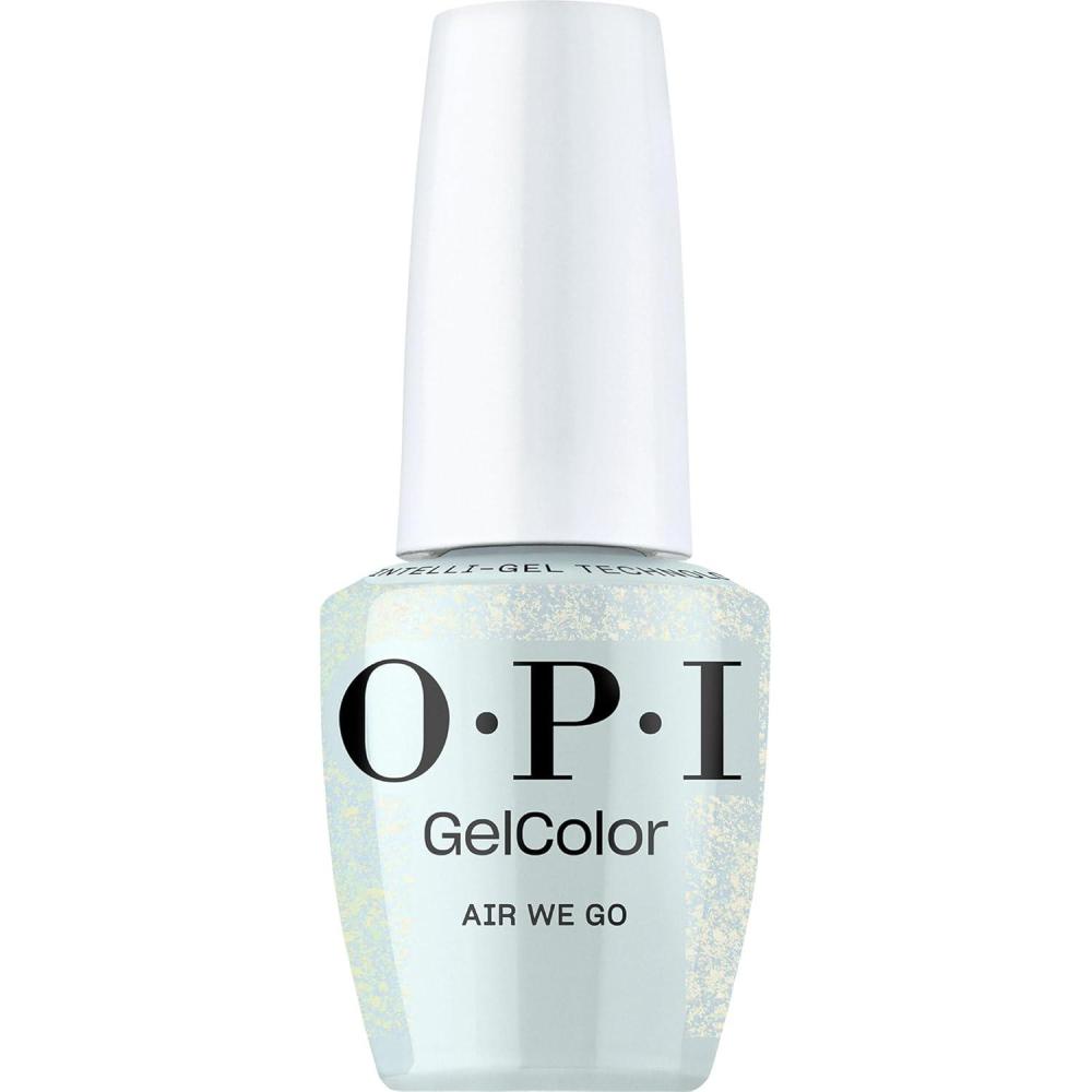 imageOPI GelColor LED Cure Gel Nail Polish Blue amp Green Shades SalonQuality Shine LongLasting Wear Easily Soak Off Removal Vegan amp HEMA Free 05 Fl OzAir We Go SemiSheer Sky Blue with Gold Shimmer