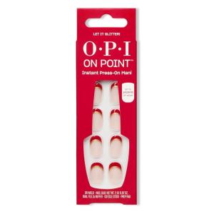 OPI On Point Holiday 2025 Shades | Short Squoval & Round Classic Accent Nail Art Press On Nails | 30 Count with Glue | Long Lasting, Reusable, Non-damaging | Amazon Exclusive(Let it Glitter! | Short Round Gold & Red Glitter French Tip)