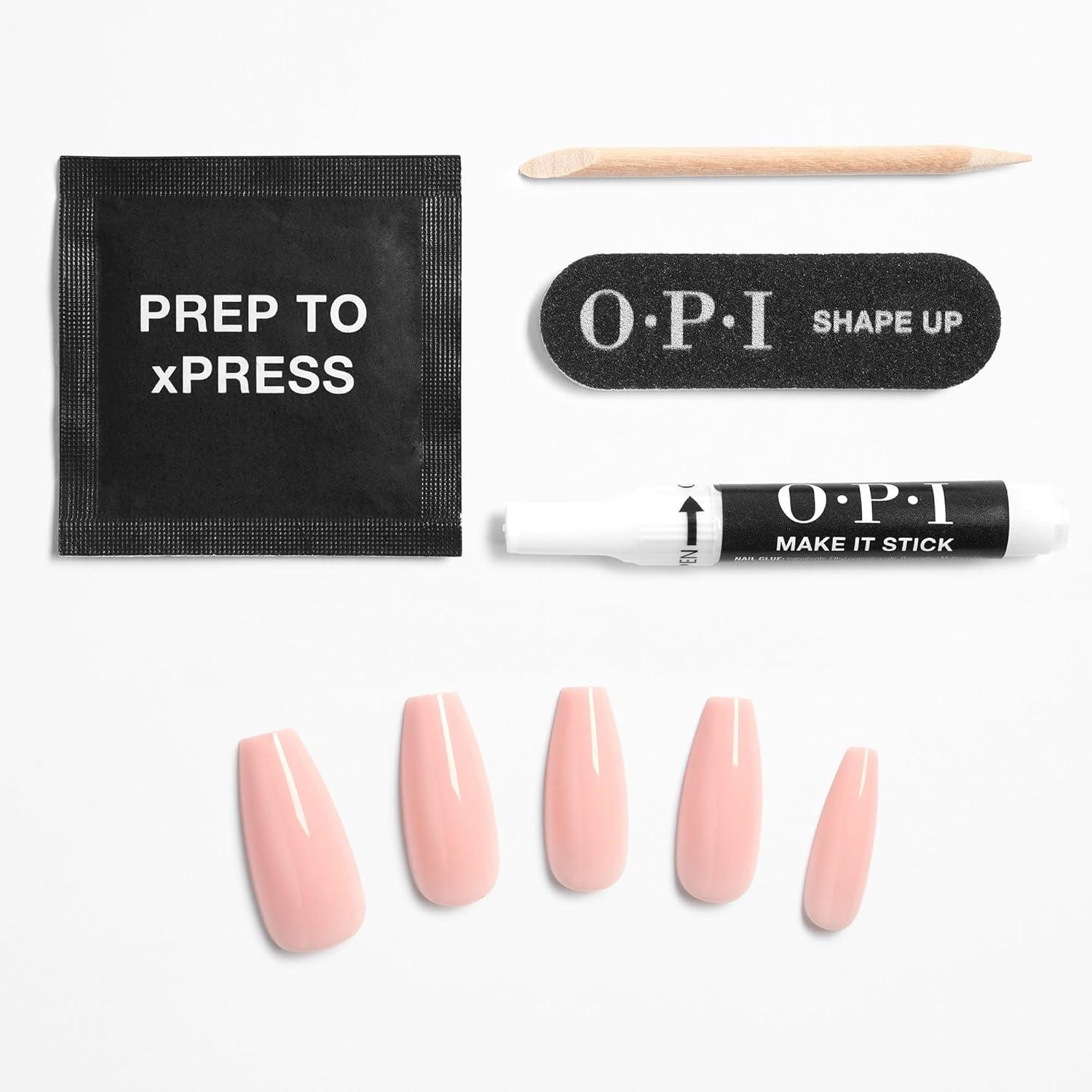 imageBundle of OPI xPressOn Press On Nails With Nail Glue Long Neutral Coffin Shape Nails Bubble Bath OPI ProSpa Nail and Cuticle Oil 05 fl oz
