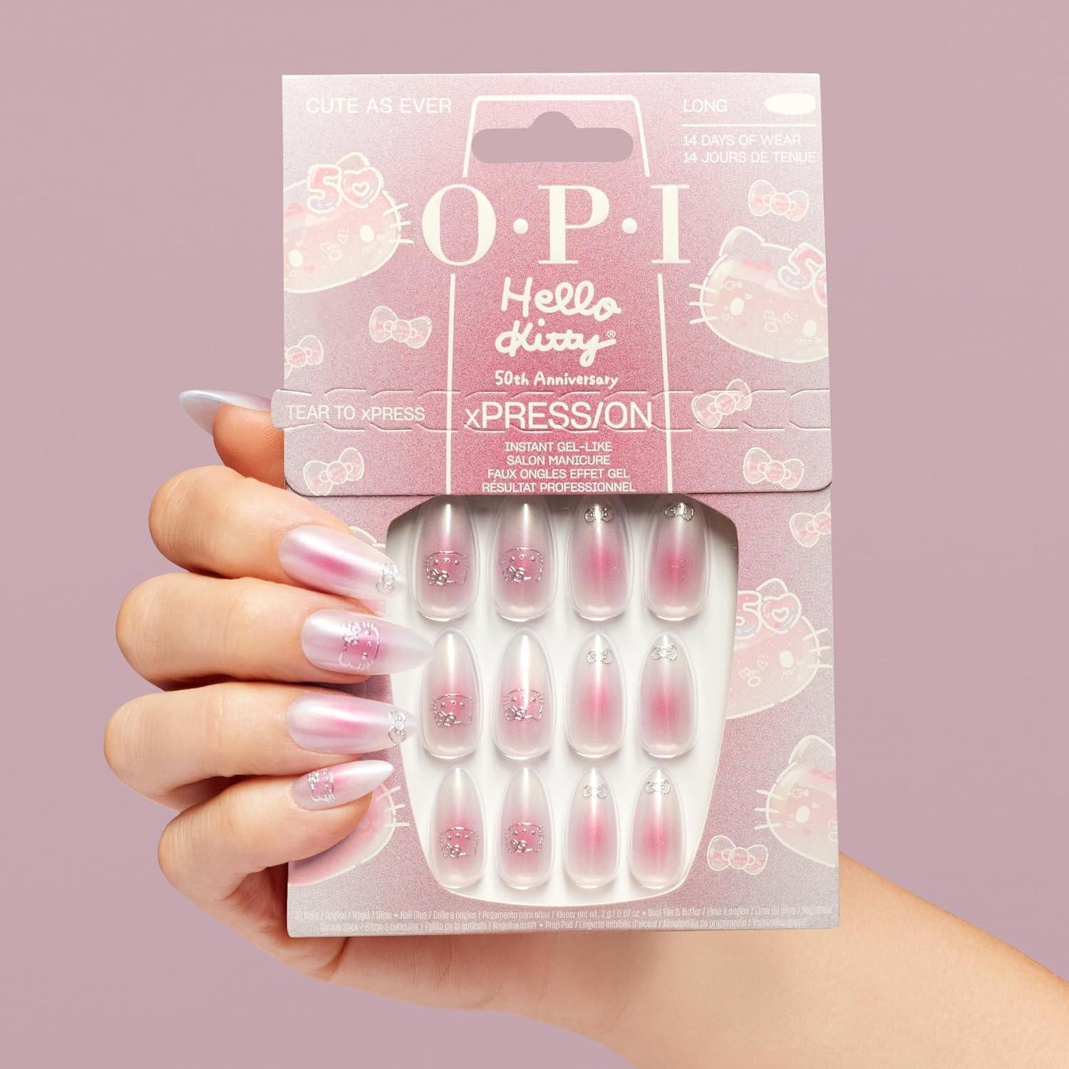 imageOPI xPRESSON Press on Nails Long Almond Shape Nail Art 30 Count With Glue Instant GelLike Salon Manicure Hello Kitty Limited Edition CollectionCute as Ever