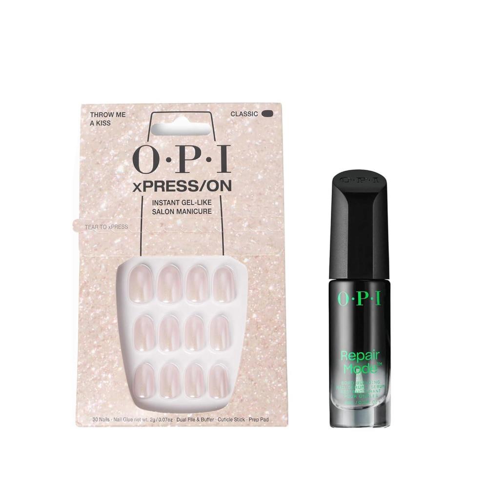 imageBundle of OPI xPRESSON Press On Nails With Nail Glue Short Pink Nails Throw Me A Kiss  OPI Repair Mode Bond Building Nail Serum 03 fl oz