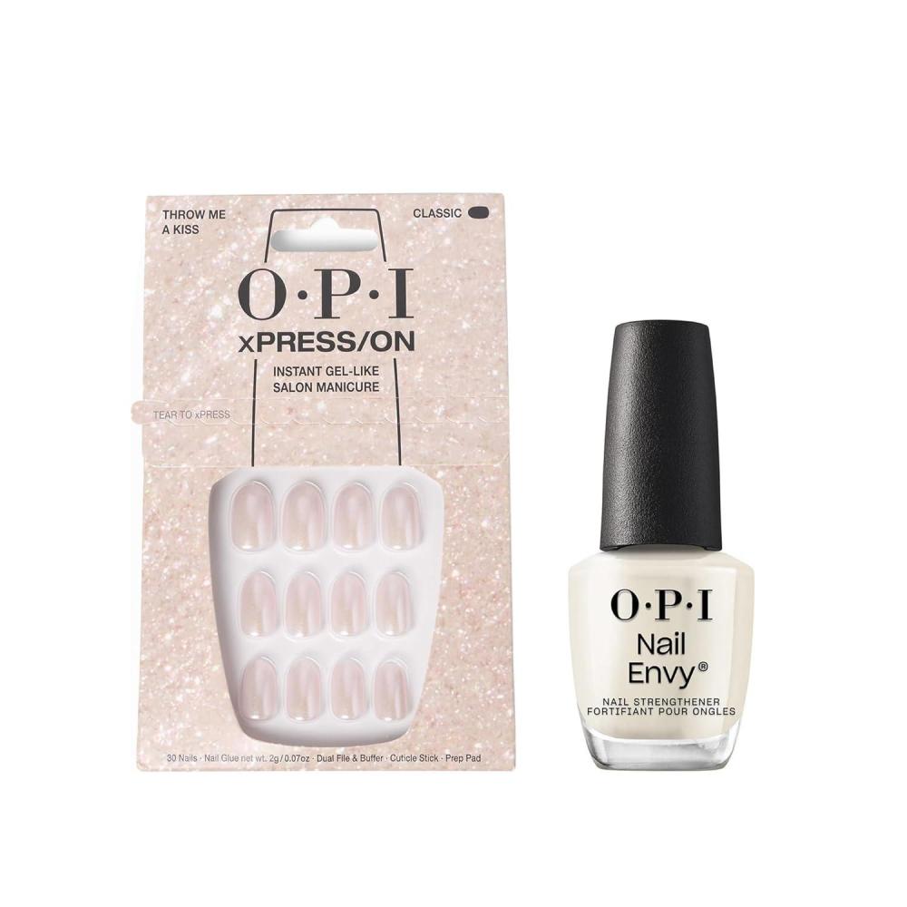 imageBundle of OPI xPressOn Press On Nails With Nail Glue Short Pink Nails Throw Me a Kiss  OPI Nail Envy Nail Strengthening Treatment Vegan Formula 05 fl oz