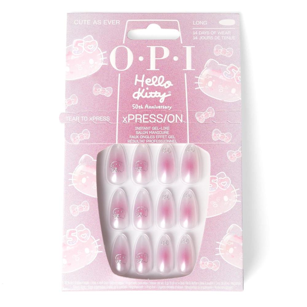 imageOPI xPRESSON Press on Nails  Long Almond Shape Nail Art  30 Count With Glue  Instant GelLike Salon Manicure  Hello Kitty Limited Edition CollectionCute as Ever