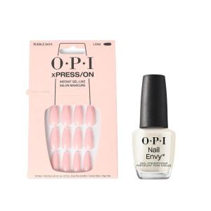 Bundle of OPI xPress/On Press On Nails, With Nail Glue, Long Neutral Coffin Shape Nails, Bubble Bath + OPI Nail Envy, Nail Strengthening Treatment, Stronger Nails in 1 Week, Vegan Formula, 0.5 fl oz