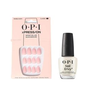 Bundle of OPI xPress/On Press On Nails, With Nail Glue, Short Neutral Nails, Bubble Bath + OPI Nail Envy, Nail Strengthening Treatment, Stronger Nails in 1 Week, Vegan Formula, 0.5 fl oz